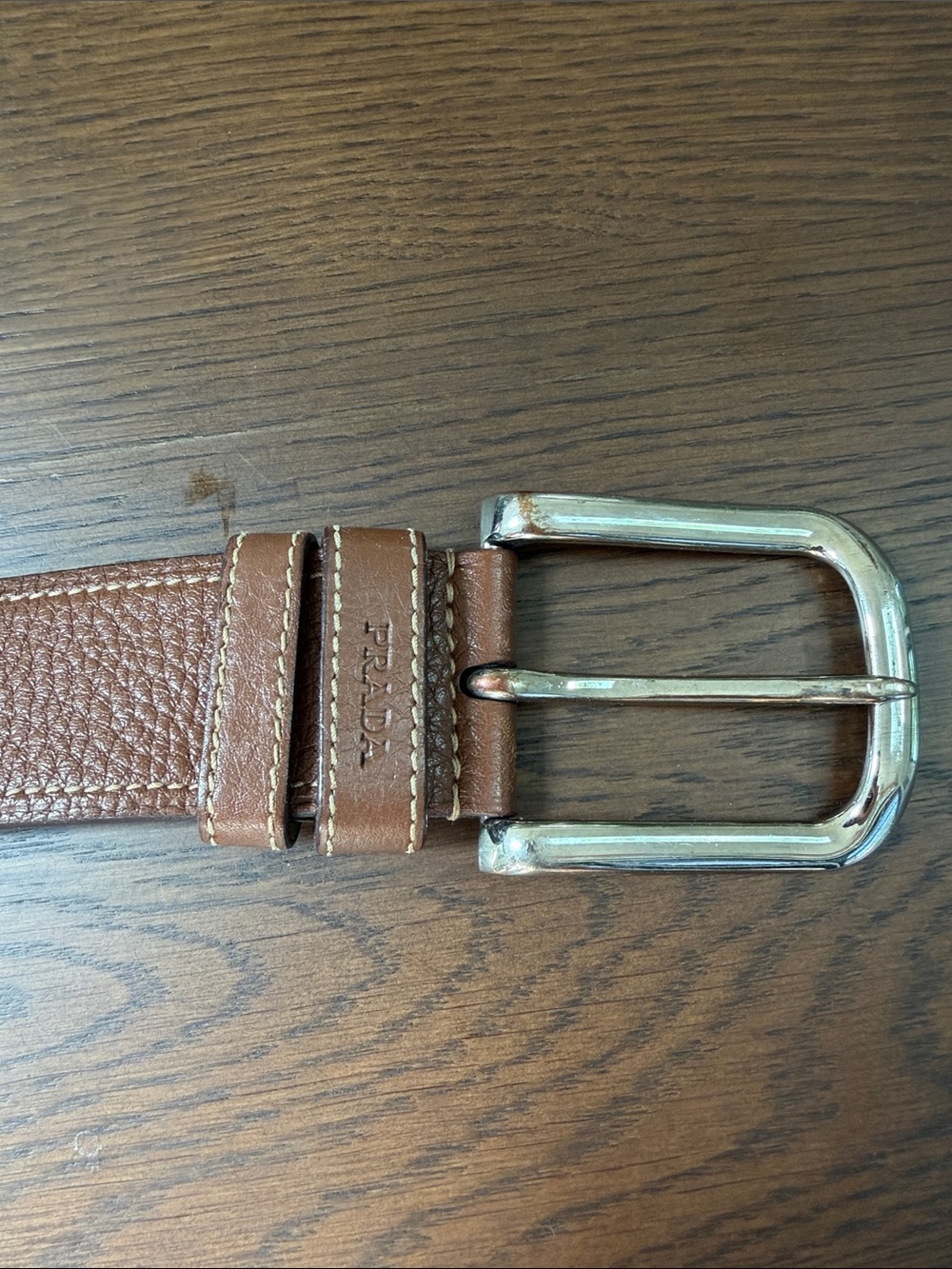 Prada Brown Leather Women’s Belt with Silver Buckle Sz 90/36